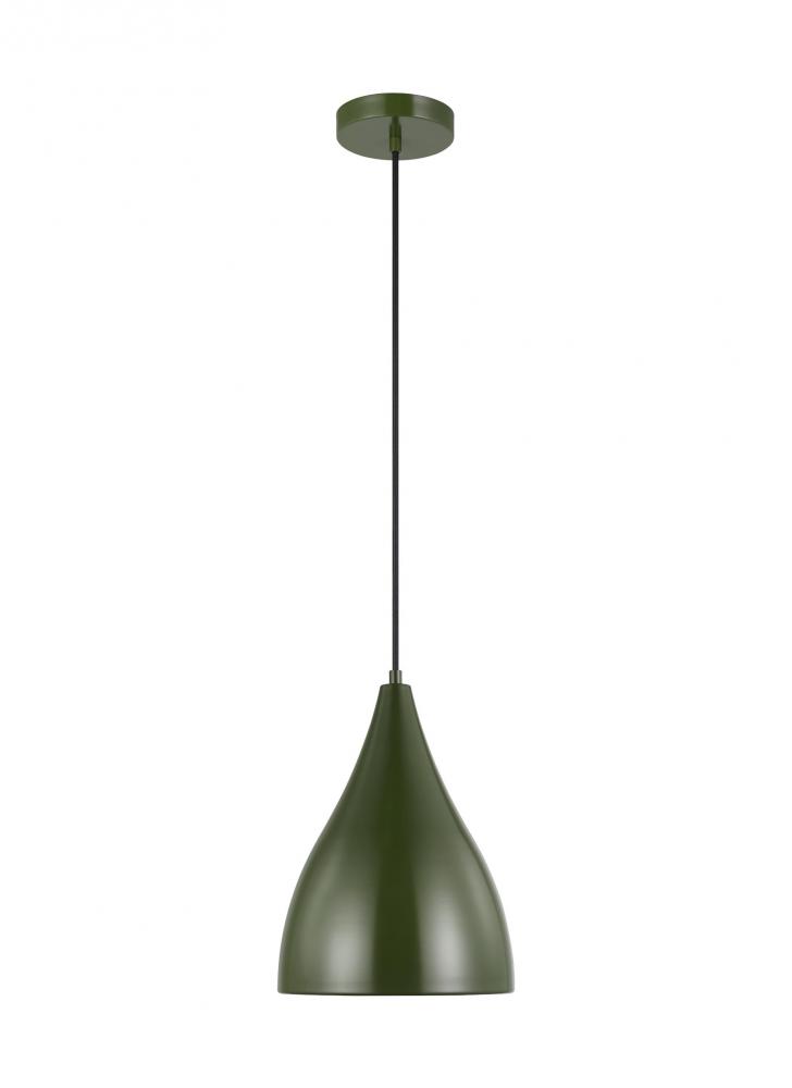 Oden modern mid-century 1-light LED indoor dimmable small pendant in olive finish with olive finish