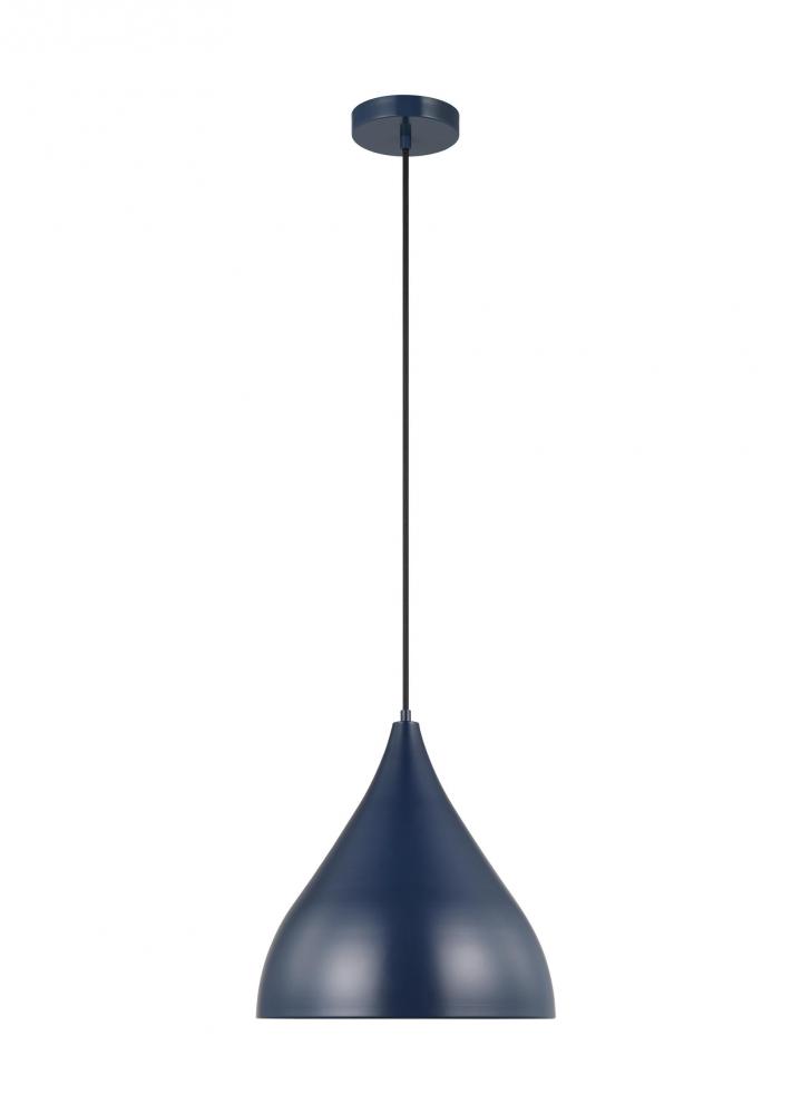 Oden modern mid-century 1-light LED indoor dimmable medium pendant in navy finish with navy shade