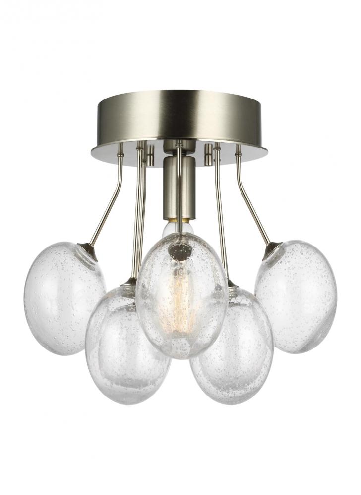 Bronzeville mid-century modern 1-light indoor dimmable ceiling semi-flush mount in brushed nickel si