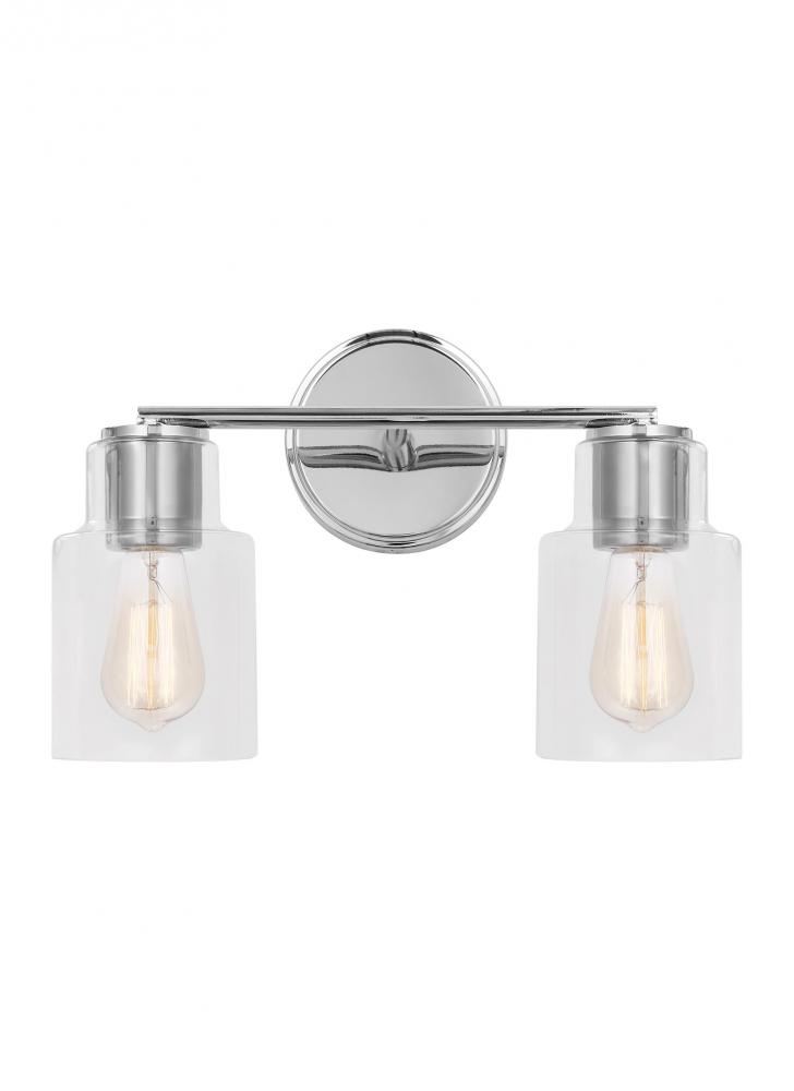 Sayward Transitional 2-Light Bath Vanity Wall Sconce in Chrome Finish With Clear Glass Shades