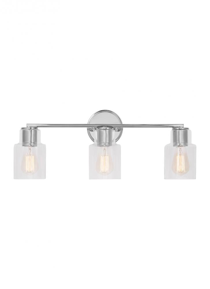 Sayward Transitional 3-Light Bath Vanity Wall Sconce in Chrome Finish With Clear Glass Shades