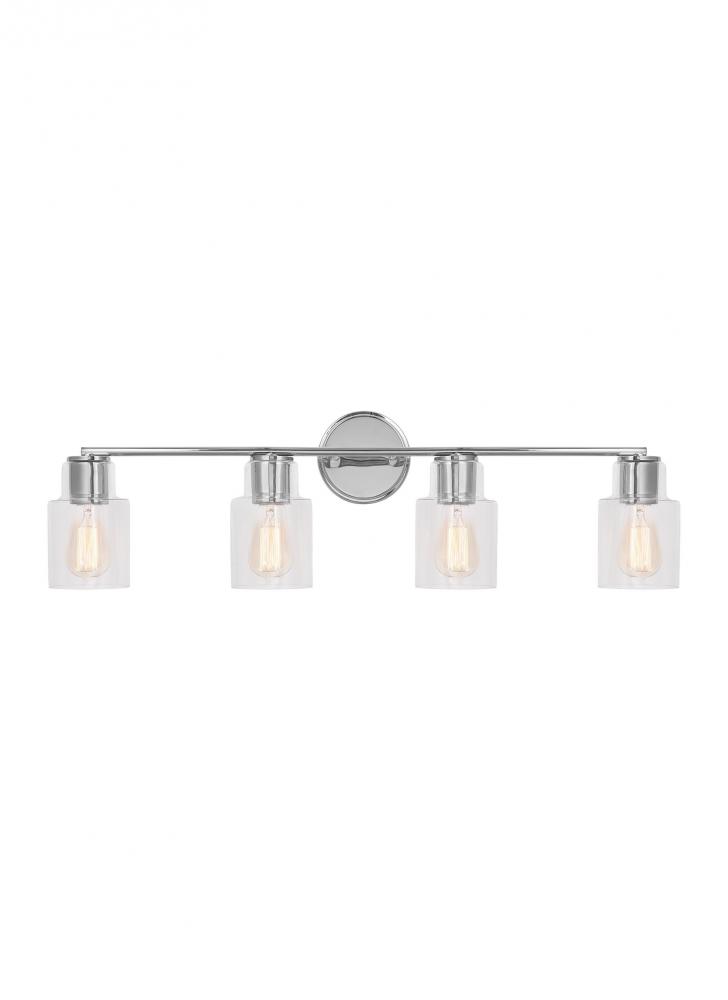 Sayward Transitional 4-Light Bath Vanity Wall Sconce in Chrome Finish With Clear Glass Shades