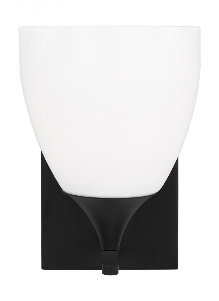 Toffino Modern 1-Light Wall Sconce Bath Vanity in Midnight Black Finish With Milk Glass Shade