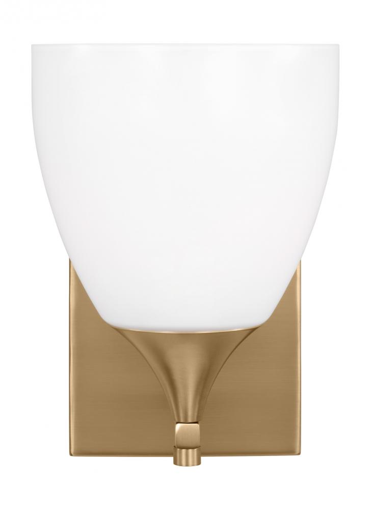 Toffino Modern 1-Light Wall Sconce Bath Vanity in Satin Brass Gold Finish With Milk Glass Shade