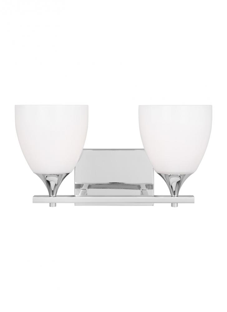 Toffino Modern 2-Light Bath Vanity Wall Sconce in Chrome Finish With Milk Glass Shades