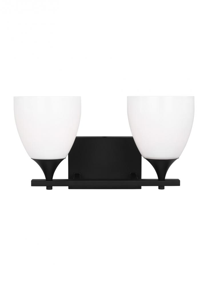 Toffino Modern 2-Light Bath Vanity Wall Sconce in Midnight Black Finish With Milk Glass Shades