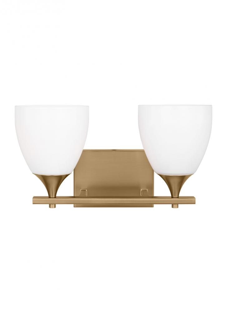 Toffino Modern 2-Light Bath Vanity Wall Sconce in Satin Brass Gold Finish With Milk Glass Shades