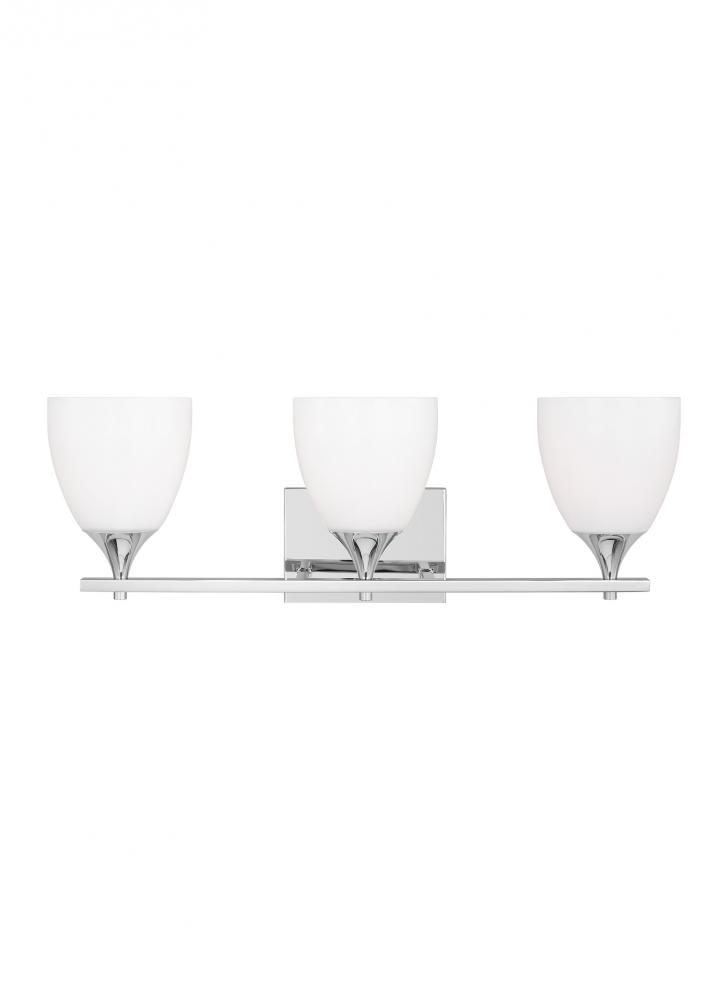Toffino Modern 3-Light Bath Vanity Wall Sconce in Chrome Finish With Milk Glass Shades