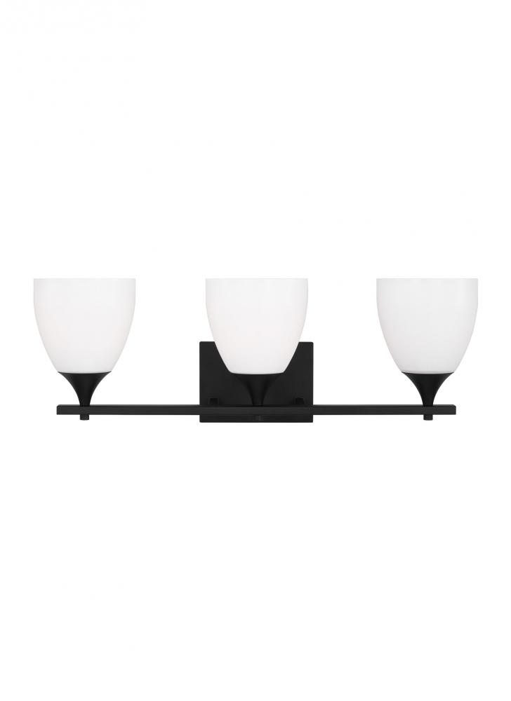 Toffino Modern 3-Light Bath Vanity Wall Sconce in Midnight Black Finish With Milk Glass Shades