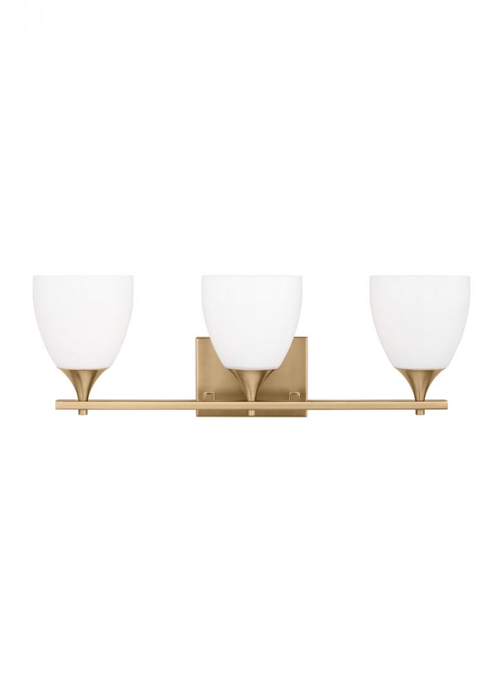 Toffino Modern 3-Light Bath Vanity Wall Sconce in Satin Brass Gold Finish With Milk Glass Shades