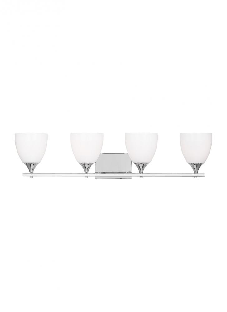 Toffino Modern 4-Light Bath Vanity Wall Sconce in Chrome Finish With Milk Glass Shades