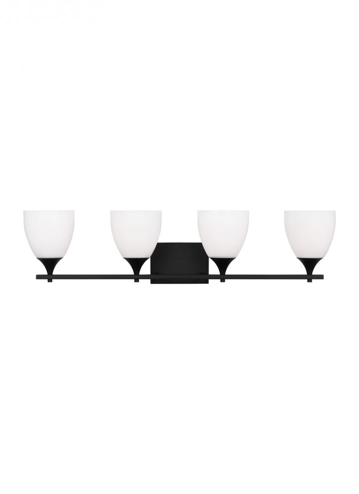 Toffino Modern 4-Light Bath Vanity Wall Sconce in Midnight Black Finish With Milk Glass Shades
