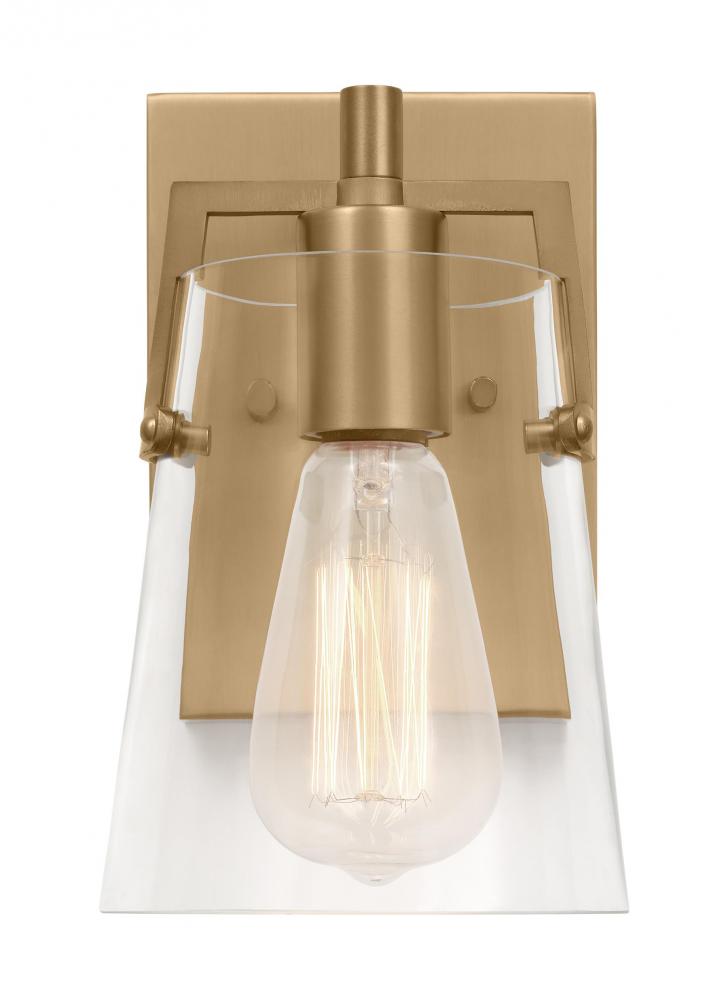 Crofton Modern 1-Light Wall Sconce Bath Vanity in Satin Brass Gold With Clear Glass Shade