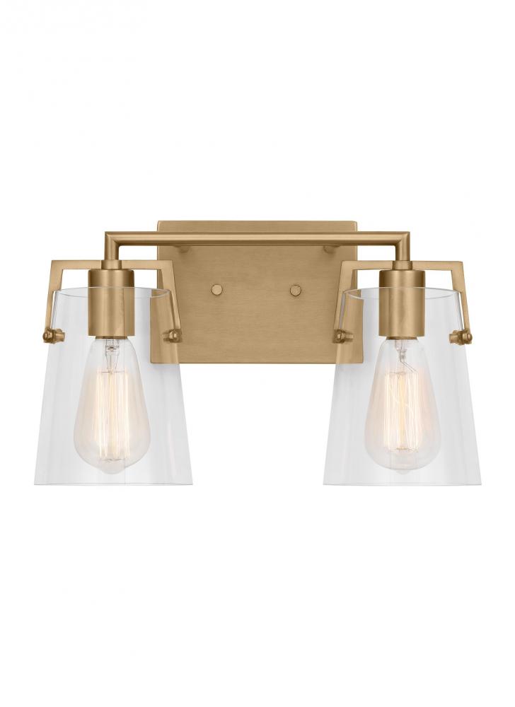 Crofton Modern 2-Light Bath Vanity Wall Sconce in Satin Brass Gold With Clear Glass Shades