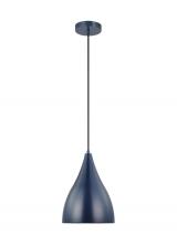 Visual Comfort & Co. Studio Collection 6545301EN3-127 - Oden modern mid-century 1-light LED indoor dimmable small pendant in navy finish with navy shade