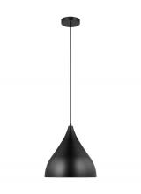 Visual Comfort & Co. Studio Collection 6645301-112 - Oden modern mid-century 1-light indoor dimmable medium pendant in midnight black finish with midnigh