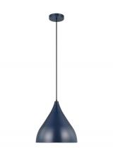 Visual Comfort & Co. Studio Collection 6645301EN3-127 - Oden modern mid-century 1-light LED indoor dimmable medium pendant in navy finish with navy shade