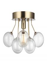 Visual Comfort & Co. Studio Collection 7714301-848 - Bronzeville mid-century modern 1-light indoor dimmable ceiling semi-flush mount in satin brass gold