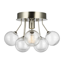 Visual Comfort & Co. Studio Collection 7714301-962 - Bronzeville mid-century modern 1-light indoor dimmable ceiling semi-flush mount in brushed nickel si