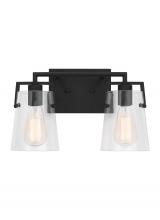 Visual Comfort & Co. Studio Collection DJV1032MBK - Crofton Modern 2-Light Bath Vanity Wall Sconce in Midnight Black Finish With Clear Glass Shades