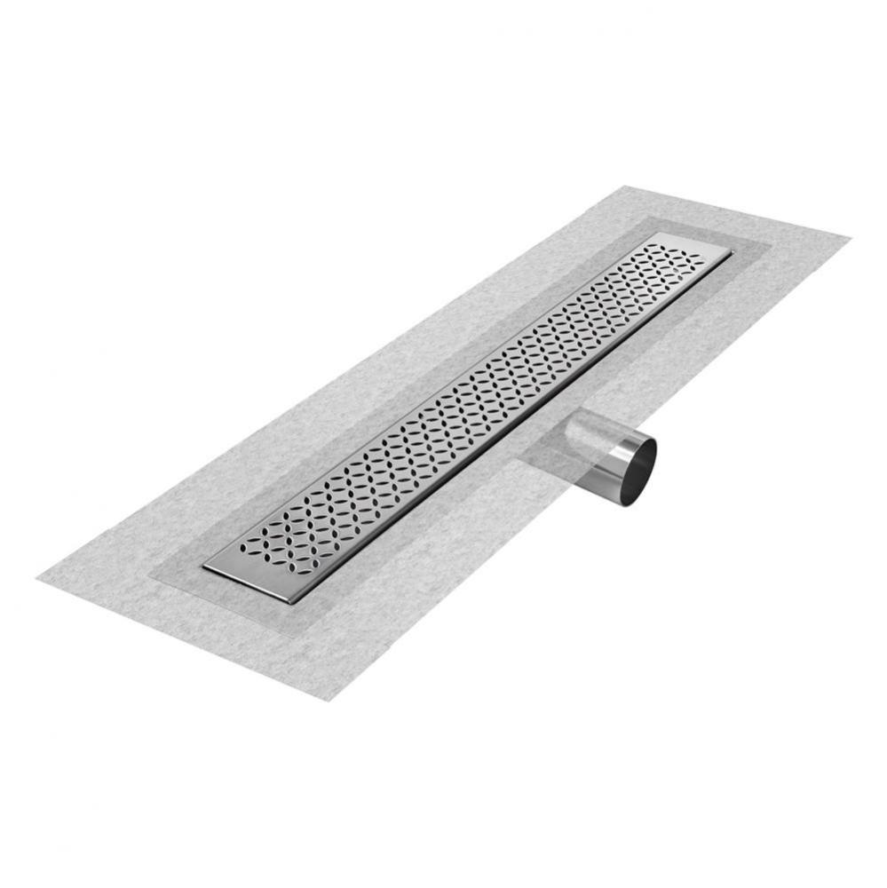 Delmar Series. 28&apos;&apos; Standard length Side Outlet linear drain.  Lotus Line. Polished