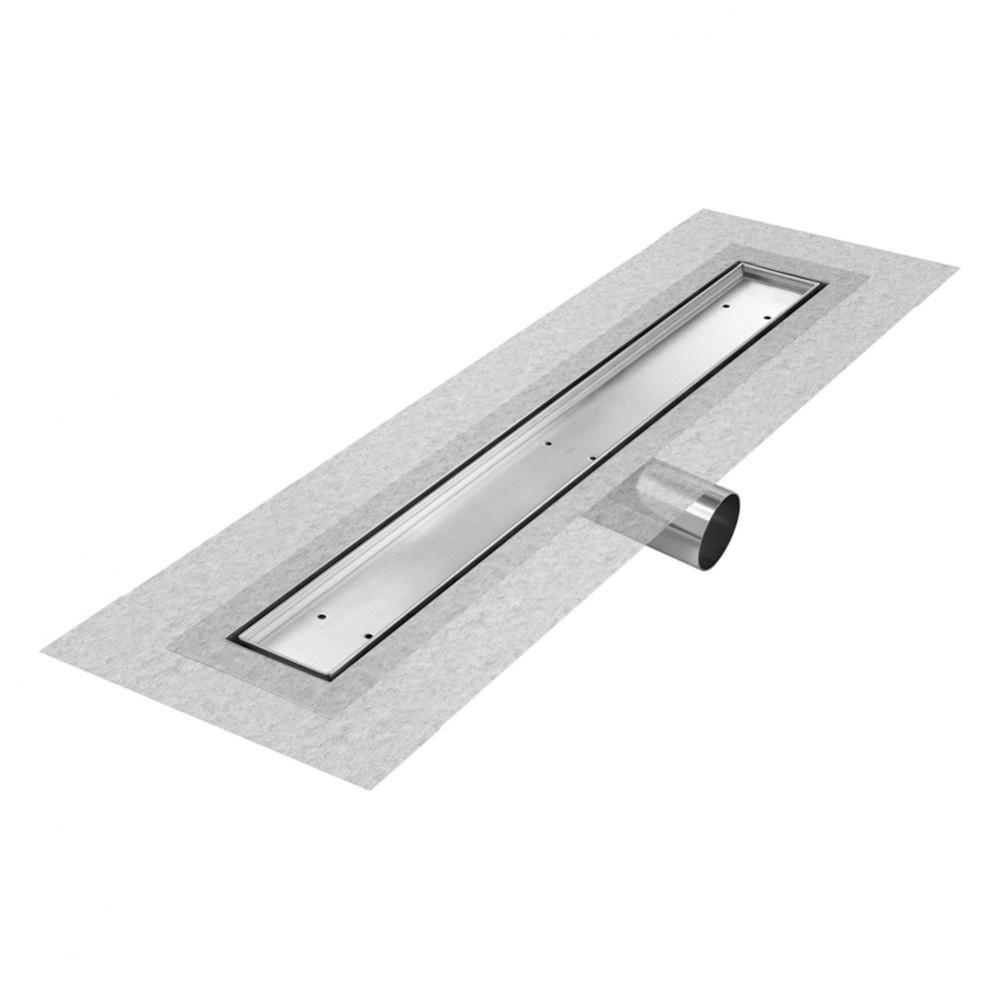 Delmar Series. 24&apos;&apos; Standard length Side Outlet linear drain. Mist (Tile-in) Line. Satin