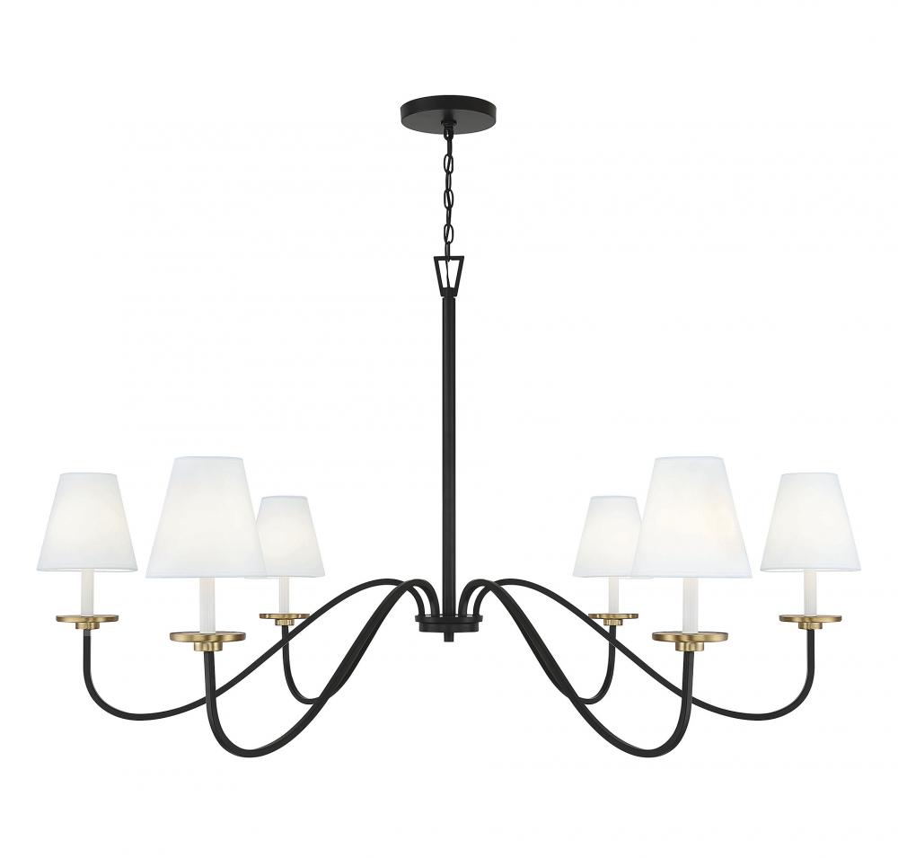 6-Light Chandelier in Black with Natural Brass Accents