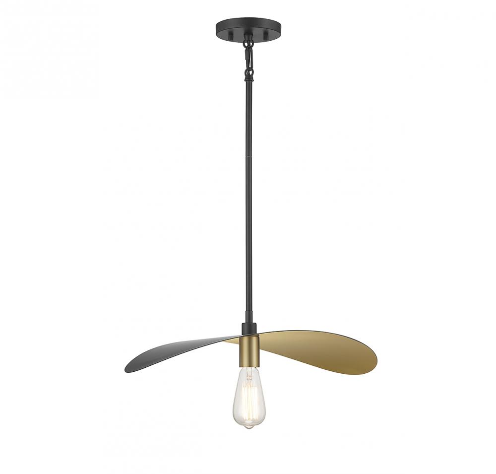 1-Light Pendant in Matte Black and Painted Gold