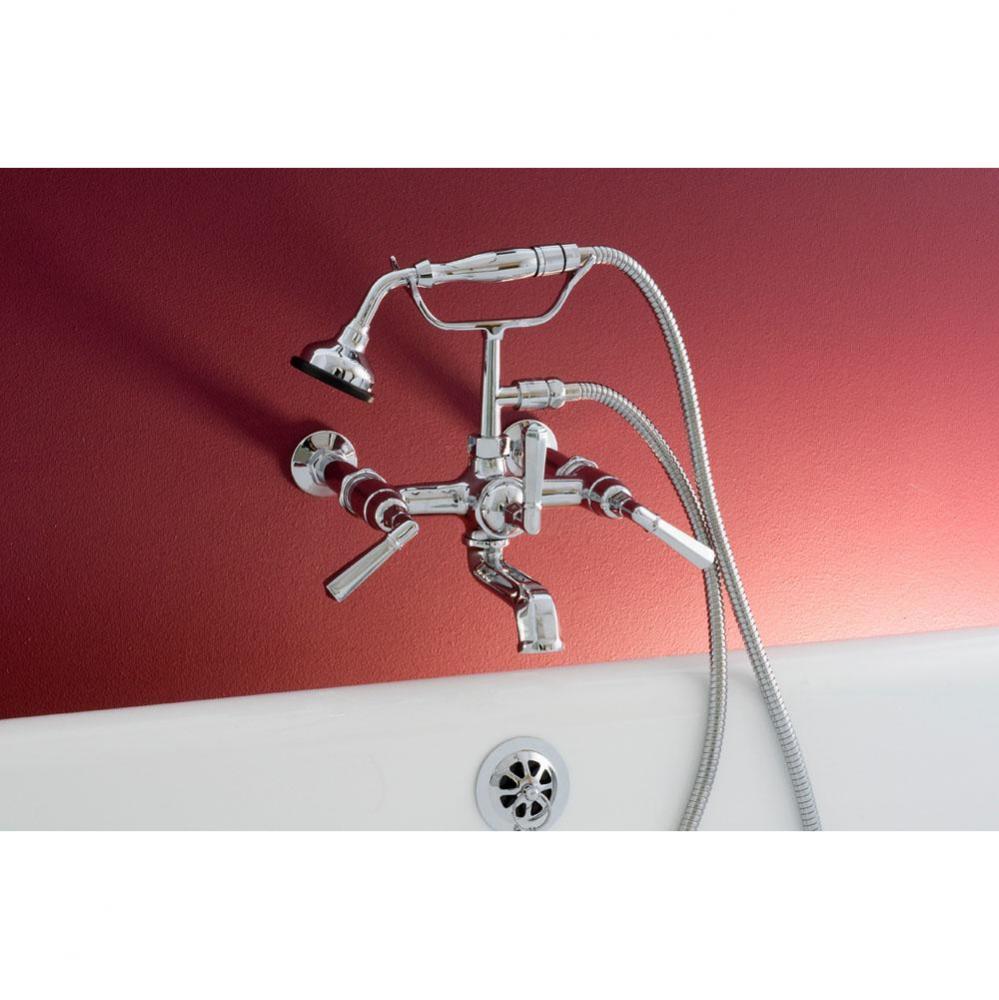 Chrome Deco Wall Mt Telephone Faucet W/Lever Handles, Handheld Shower, 7&apos;&apos; Center