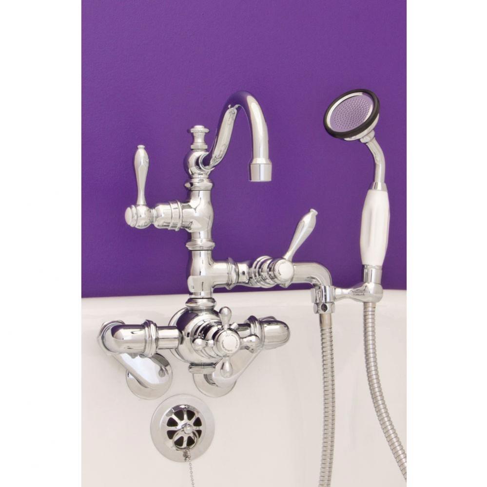Chrome  Thermostatic Tub Wall Mt Faucet W/Fixed Arch Spout &amp; Porcelain Hand Held