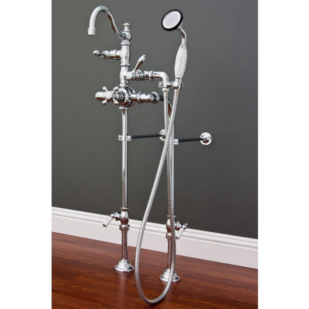 Chrome Faucet &amp; Over The Rim Supply Set Kit.  Includes Thermostatic 7&apos;&apos; Ctr,  Fix
