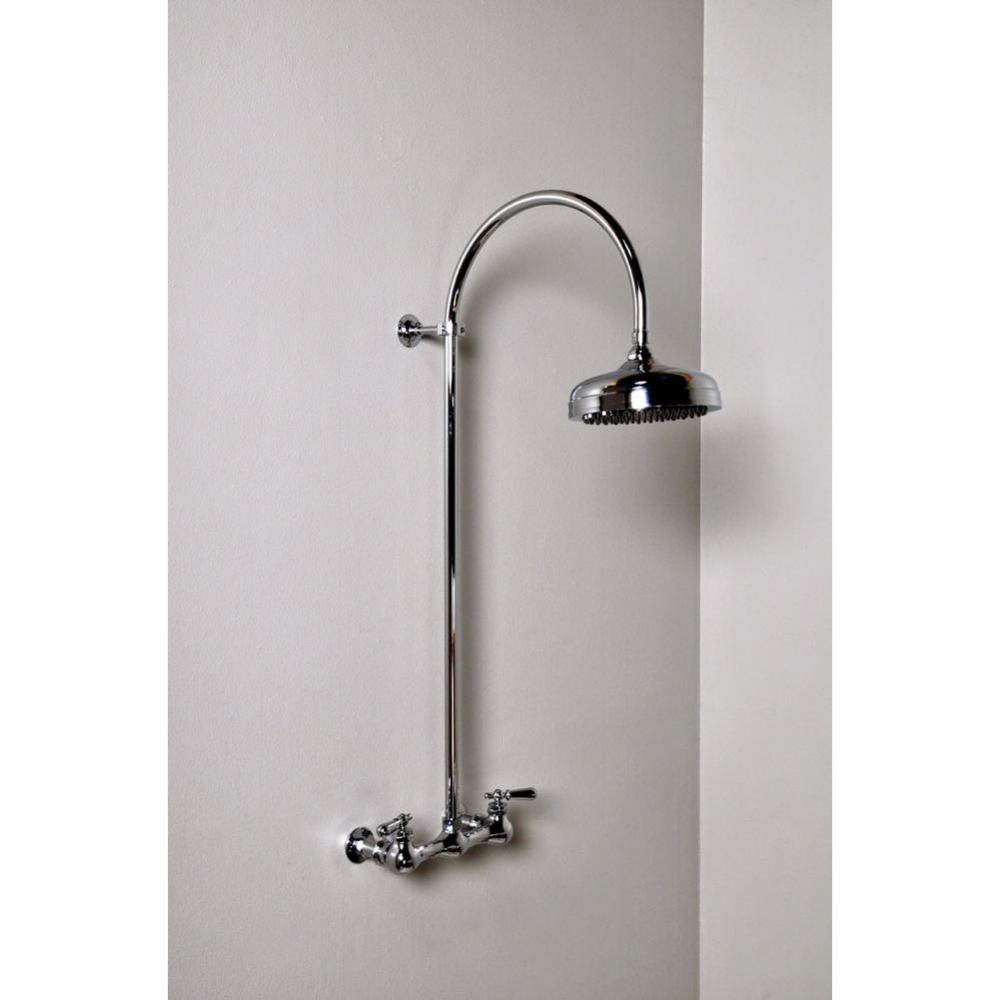 Chrome Wall Mount Shower Set W/ Exposed 36&apos;&apos; Crook Style  Riser.  Includes Valve