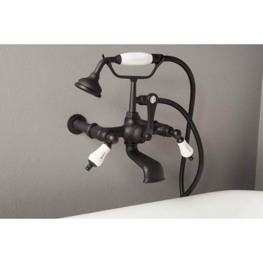 Wall Mount Faucet With Hand Held Shower &amp;amp; Porcelain Lever Handles