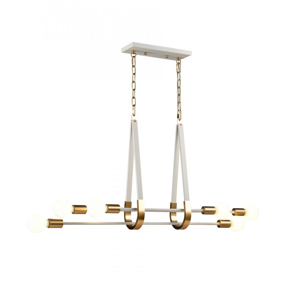 Sabine 42&#39;&#39; Wide 6-Light Linear Chandelier - Textured White with Brushed Gold