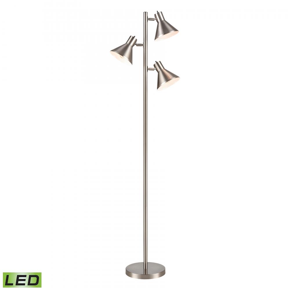 Loman 65&#39;&#39; High 3-Light Floor Lamp - Satin Nickel - Includes LED Bulbs