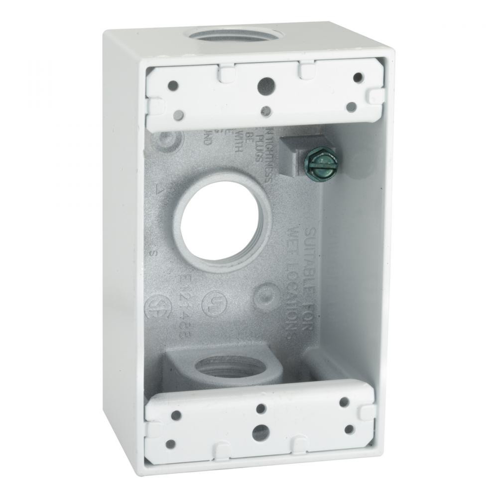 1G WP BOX (3) 3/4 IN. OUTLETS - WHITE