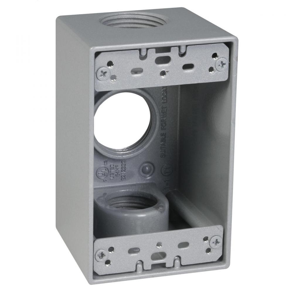 1G WP BOX (3) 1 IN. OUTLETS - GRAY