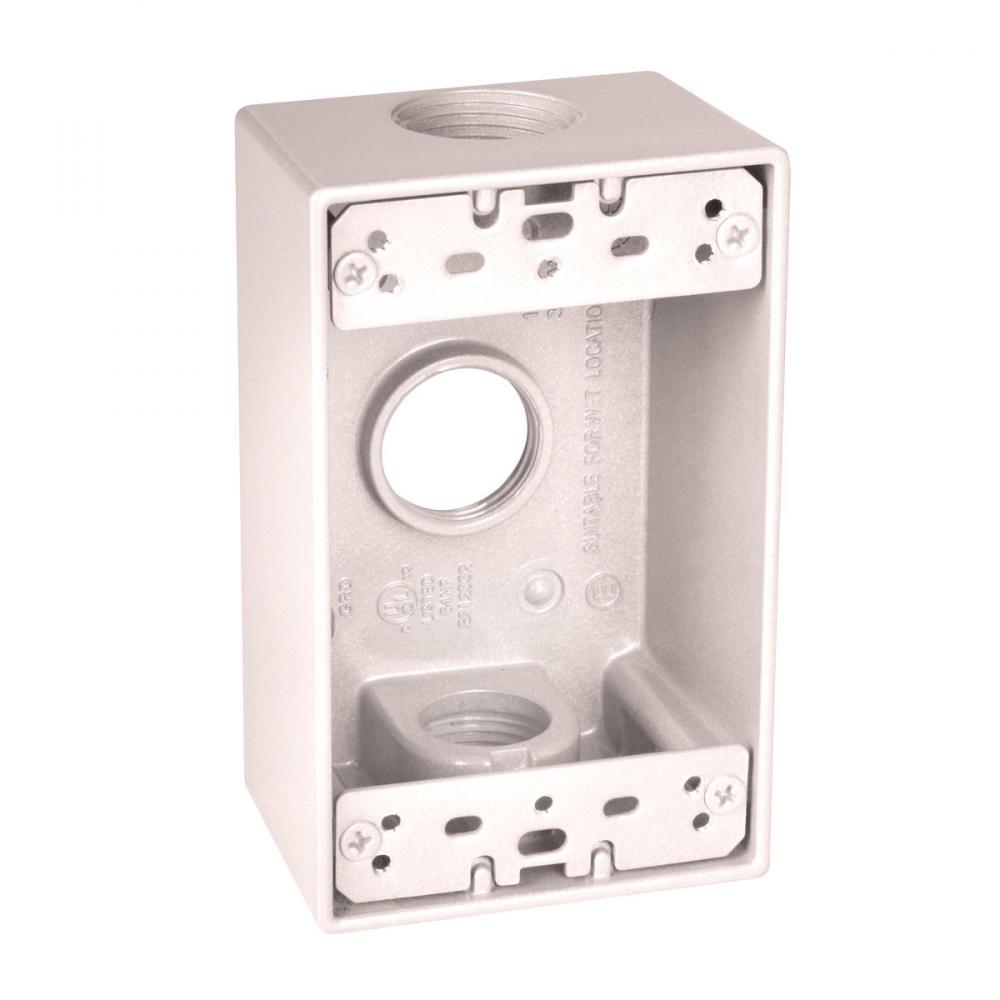 1G WP BOX (3) 3/4 IN. OUTLETS - WHITE