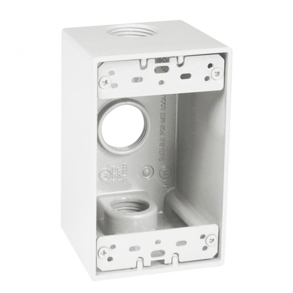 1G WP DEEP BOX (3) 3/4 IN. OUTLETS - WH